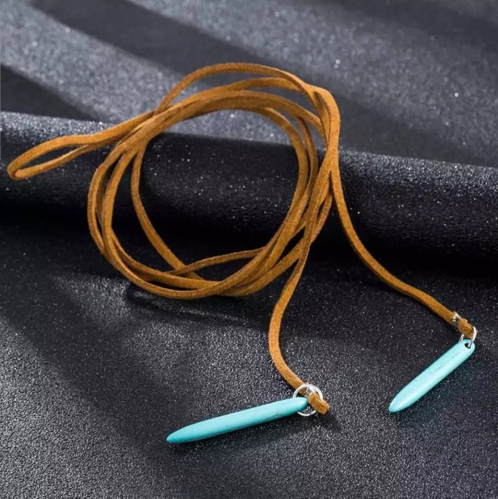 Long Vegan Leather Boho String Choker Necklace - Picture 7 of 8